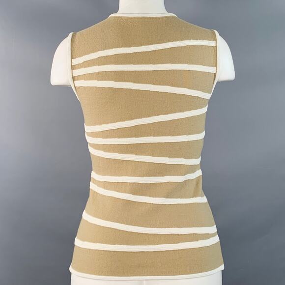 Size S Beige White Merino Wool Blend Textured Stripe Sleeveless Casual Top - Picture 4 of 10